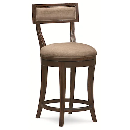 "Hi-Ho-Lo Dark" Upholstered Counter Stool with Memory Swivel and Decoratively Carved Seat Back